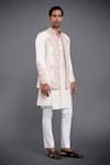 Raghavendra Rathore Jodhpur_Off White Linen Silk Embroidery Thread Jacket _Online_at_Aza_Fashions