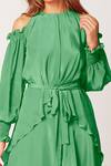 Shop_World of Ra_Green Viscose Crepe Cold Shoulder Dress_at_Aza_Fashions