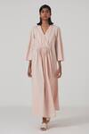 Buy_The Summer House_Pink Certified Organic Cotton Cambric Eli Plunge V Neck Dress_Online_at_Aza_Fashions