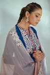 Buy_Suruchi Parakh_Blue Georgette Woven And Embroidered Sequin Notched Round Neck Tunic Pant Set _Online_at_Aza_Fashions