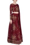 Astha Narang_Maroon Embroidered Floral Round Neck Lehenga Set For Women_Online_at_Aza_Fashions