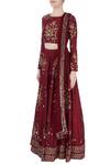 Buy_Astha Narang_Maroon Embroidered Floral Round Neck Lehenga Set For Women_Online_at_Aza_Fashions