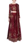 Shop_Astha Narang_Maroon Embroidered Floral Round Neck Lehenga Set For Women_Online_at_Aza_Fashions