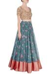 Astha Narang_Blue Embroidered Floral Scoop Neck Lehenga Set For Women_Online_at_Aza_Fashions