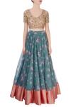 Shop_Astha Narang_Blue Embroidered Floral Scoop Neck Lehenga Set For Women_Online_at_Aza_Fashions