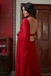 Shop_Arpita Mehta_Red Georgette Embroidery Cutdana And Mirror Halter Pre-draped Saree With Blouse _Online_at_Aza_Fashions