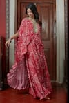 Buy_Arpita Mehta_Red Georgette And Embroidery Garden & Mirror Notched Cape & Pant Set _Online_at_Aza_Fashions