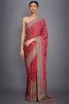 Buy_RI.Ritu Kumar_Pink Silk Satin Embroidery Floral Saree With Unstitched Blouse _at_Aza_Fashions