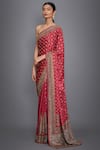 Shop_RI.Ritu Kumar_Pink Silk Satin Embroidery Floral Saree With Unstitched Blouse _at_Aza_Fashions