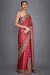 RI.Ritu Kumar_Pink Silk Satin Embroidery Floral Saree With Unstitched Blouse _Online_at_Aza_Fashions