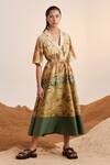 Cord_Beige Cotton Collared Wood Print Dress_at_Aza_Fashions