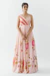 Buy_suruchi parakh_Pink Georgette Crepe Hand Painted Floral Motifs V Neck Gown_at_Aza_Fashions
