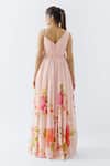 Shop_suruchi parakh_Pink Georgette Crepe Hand Painted Floral Motifs V Neck Gown_at_Aza_Fashions