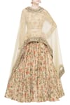 Buy_Debyani + Co_Beige Organza Printed Floral Round Embellished Cape And Lehenga Set For Women_at_Aza_Fashions