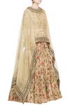 Debyani + Co_Beige Organza Printed Floral Round Embellished Cape And Lehenga Set For Women_Online_at_Aza_Fashions
