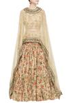 Shop_Debyani + Co_Beige Organza Printed Floral Round Embellished Cape And Lehenga Set For Women_Online_at_Aza_Fashions