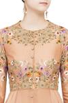 Debyani + Co_Peach Chiffon Embroidered Floral Round Neck Asymmetrical Tunic For Women_at_Aza_Fashions