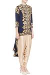Debyani + Co_Blue Navy Georgette And Silk Embellished Asymmetric Jacket For Women_Online_at_Aza_Fashions