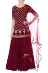 Buy_Monika Nidhii_Maroon Round Embroidered Kurta Sharara Set For Women_at_Aza_Fashions