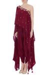 Buy_Monika Nidhii_Red Crepe Embellished Asymmetric One Shoulder Kurta And Dhoti Pant Set  _Online_at_Aza_Fashions