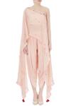 Shop_Monika Nidhii_Pink Crepe Embellished Asymmetric One Shoulder Kurta And Dhoti Pant Set For Women_Online_at_Aza_Fashions