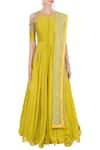 Shop_Anushree Reddy_Yellow Chanderi Silk Anarkali With Dupatta_Online_at_Aza_Fashions