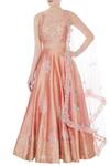 Buy_Sonal & Ekta_Peach Round Silk Lehenga Set  _at_Aza_Fashions