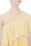 Kavita Bhartia_Yellow Asymmetric One Shoulder Layered Blouse For Women_at_Aza_Fashions