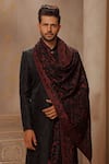 Shop_Vanshik_Maroon Raw Silk Embroidered Sherwani Set _at_Aza_Fashions