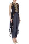 Ayesha Aejaz_Grey Round Jumpsuit With Embroidered Cape For Women_Online_at_Aza_Fashions