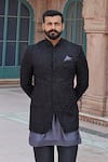 Buy_Vanshik_Black Raw Silk Embroidered Bundi And Kurta Set _at_Aza_Fashions