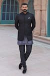 Shop_Vanshik_Black Raw Silk Embroidered Bundi And Kurta Set _at_Aza_Fashions