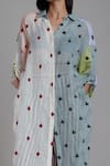 Shop_MATI_Multi Color Pure Linen Embroidery Thread Spread Collar Button Down Tunic _at_Aza_Fashions