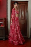 Arpita Mehta_Red Georgette Print Floral Sweetheart Flower Embroidered Blouse And Sharara Set _Online_at_Aza_Fashions