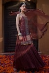 Shop_Kritika Dawar_Brown Silk, Chiffon, Tissue Embroidery, Mirrors Thread And Kurta Sharara Set _Online_at_Aza_Fashions