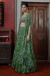 Buy_Arpita Mehta_Green Georgette Print Floral V Neck Mirror Embroidered Blouse And Gharara Set  _Online_at_Aza_Fashions