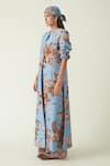 Payal Pratap_Blue Linen Satin Print Flower Collared Neck Muria Floral Jacket _Online_at_Aza_Fashions