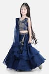 Shop_The Little Celebs_Blue Organza, Satin Sequins, Mirrors Ruffle Lehenga Blouse Set _Online_at_Aza_Fashions
