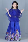 The Little Celebs_Blue Organza, Crepe Embroidery Pleated Top And Palazzo Set _Online_at_Aza_Fashions