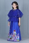 The Little Celebs_Blue Organza, Crepe Embroidery Pleated Top And Palazzo Set _at_Aza_Fashions