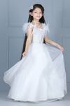 The little celebs_White Silk Embroidery Pearls Bodice Gown _Online_at_Aza_Fashions