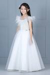 Shop_The little celebs_White Silk Embroidery Pearls Bodice Gown _Online_at_Aza_Fashions