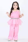 The little celebs_Pink Organza Embellished Stone Work Ruffle Layered Top And Pant Set _Online_at_Aza_Fashions