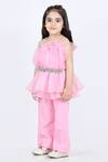 Shop_The little celebs_Pink Organza Embellished Stone Work Ruffle Layered Top And Pant Set _Online_at_Aza_Fashions