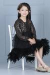 The Little Celebs_Black Net, Lycra, Satin Sequins Embroidered Dress _at_Aza_Fashions