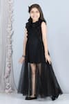 The Little Celebs_Black Neoprene, Net Embroidery Floral Embellished Dress _Online_at_Aza_Fashions