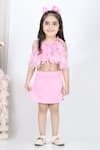 The little celebs_Pink Imported Lycra Embellished Feathers Top And Skirt Set _Online_at_Aza_Fashions