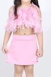 The little celebs_Pink Imported Lycra Embellished Feathers Top And Skirt Set _at_Aza_Fashions