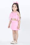 Shop_The little celebs_Pink Imported Lycra Embellished Feathers Top And Skirt Set _Online_at_Aza_Fashions