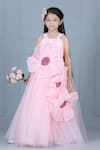 The little celebs_Pink Net Embroidery Swarovski Work Flowers 3d Floral Detail Flared Gown _at_Aza_Fashions